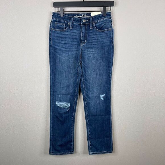 Universal Thread Womens Jeans Sz 2 Crop Straight Medium Wash Denim Distressed NW - Picture 1 of 8